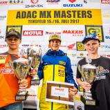 ADAC MX Masters, Tensfeld, Siegerehrung beim ADAC MX Junior Cup v.l.n.r.: Max Palsson ( Schweden / KTM ), Jett Lawrence ( Australien / Suzuki / Team Suzuki World MX2 ) und Magnus Smith ( Dänemark / KTM / MEFO Sport Racing Team )